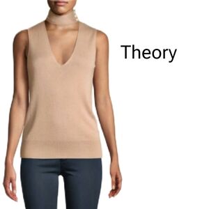 Theory Fine Silk Cashmere Blend Chocker Collar V Neck Top Size Medium